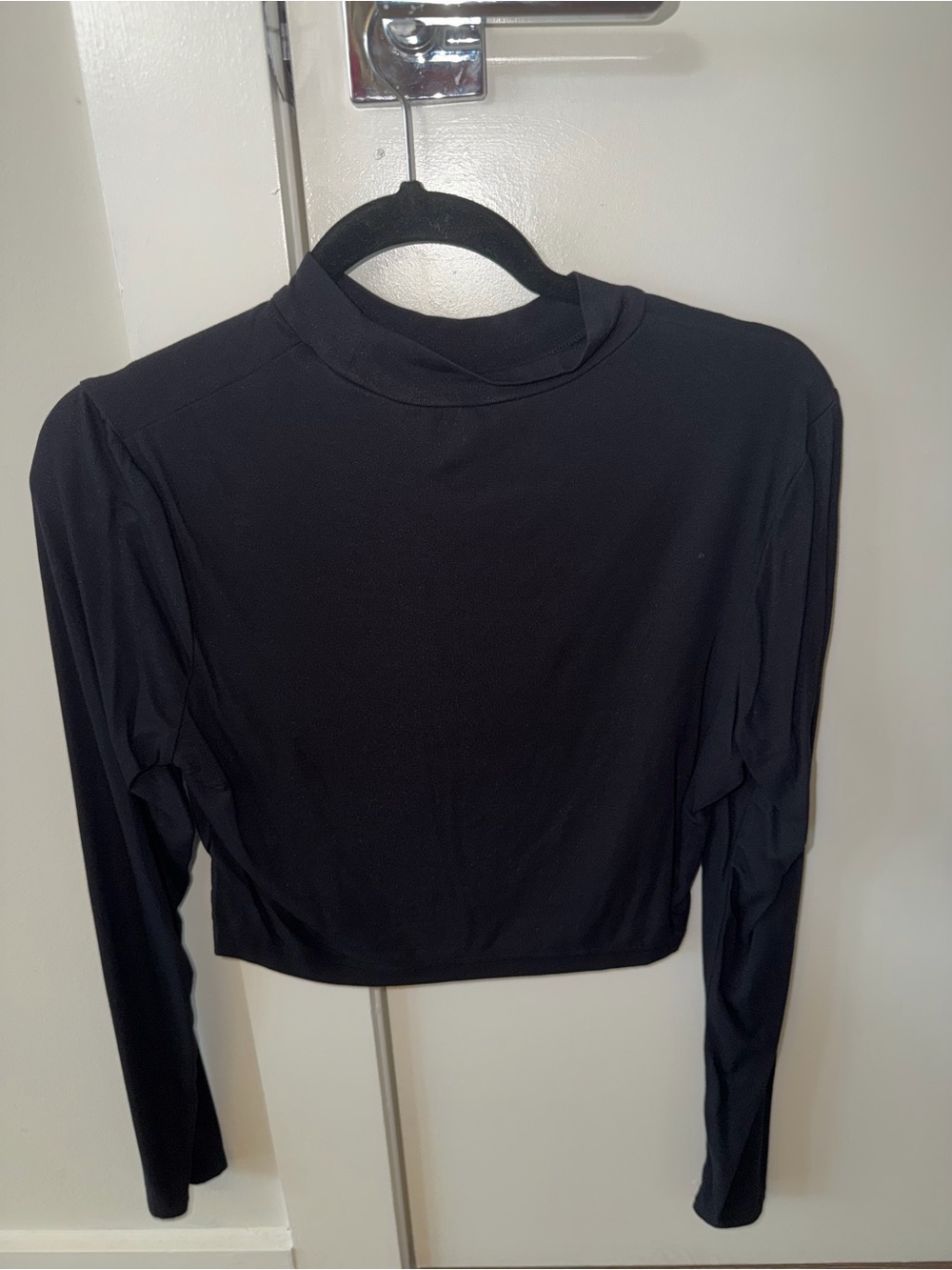 aerie Black Long Sleeve Mock Neck Crop Top